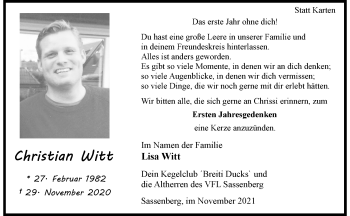 Anzeige von Christian Witt 