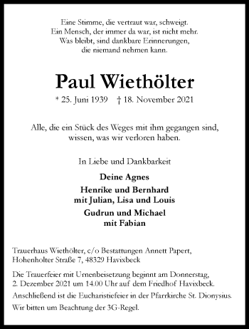 Anzeige von Paul Wiethölter 