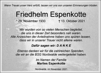 Anzeige von Friedhelm Espenkotte 