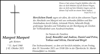 Anzeige von Margret Marpert 
