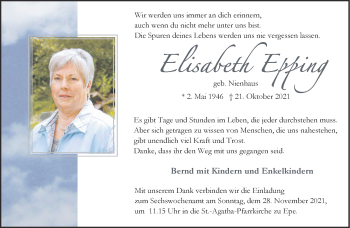 Anzeige von Elisabeth Epping 