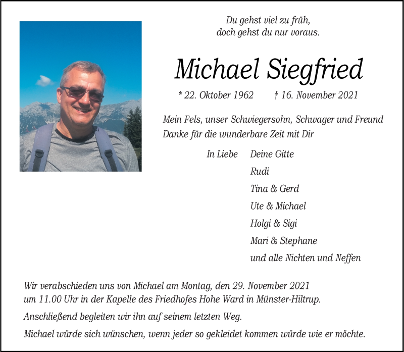  Traueranzeige für Michael Siegfried vom 20.11.2021 aus 