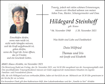 Anzeige von Hildegard Steinhoff 