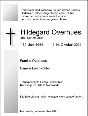 Anzeige von Hildegard Overhues 