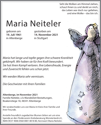 Anzeige von Maria Neiteler 