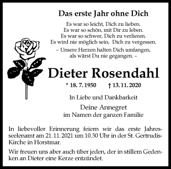 Anzeige von Dieter Rosendahl 