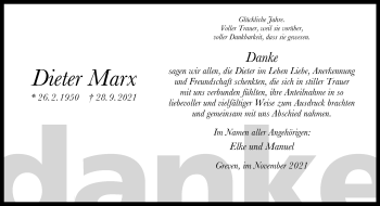 Anzeige von Dieter Marx 