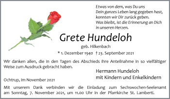 Anzeige von Grete Hundeloh 