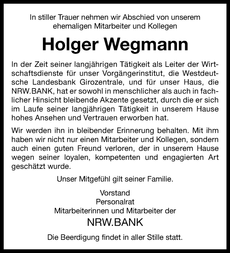  Traueranzeige für Holger Wegmann vom 30.11.2021 aus 