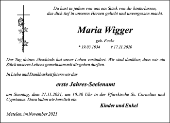 Anzeige von Maria Wigger 