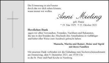 Anzeige von Anni Mieling 