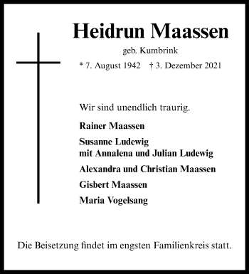 Anzeige von Heidrun Maassen 