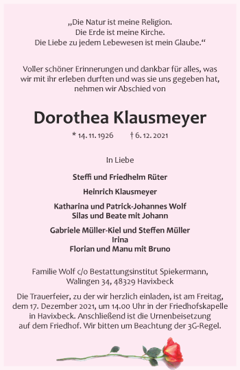 Anzeige von Dorothea Klausmeyer 