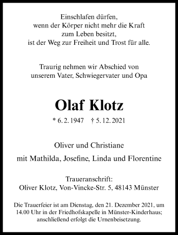 Anzeige von Olaf Klotz 