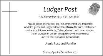 Anzeige von Ludger Post 
