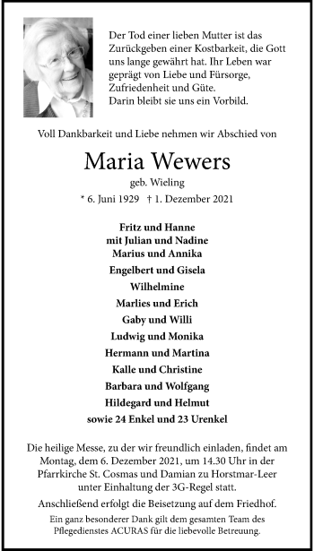 Anzeige von Maria Wewers 
