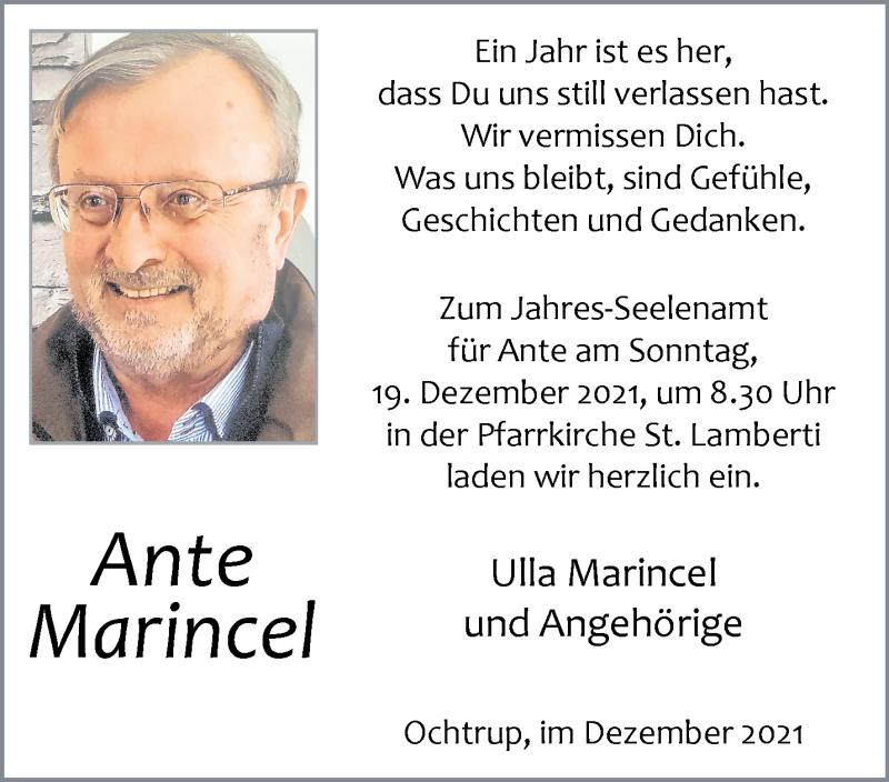  Traueranzeige für Ante Marincel vom 15.12.2021 aus 