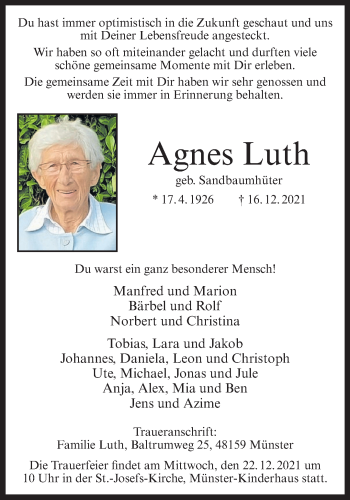 Anzeige von Agnes Luth 