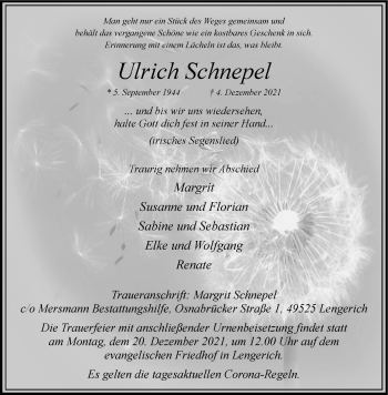 Anzeige von Ulrich Schnepel 