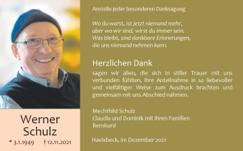 Anzeige von Werner Schulz 