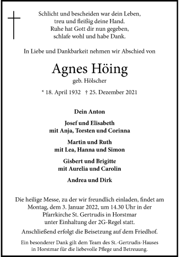 Anzeige von Agnes Höing 