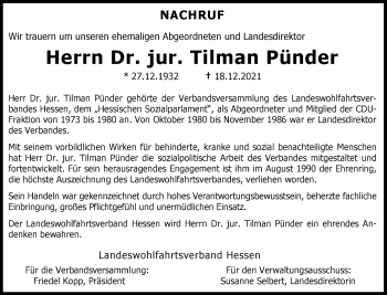 Anzeige von Tilman Pünder 