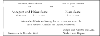 Anzeige von Klara Sasse 