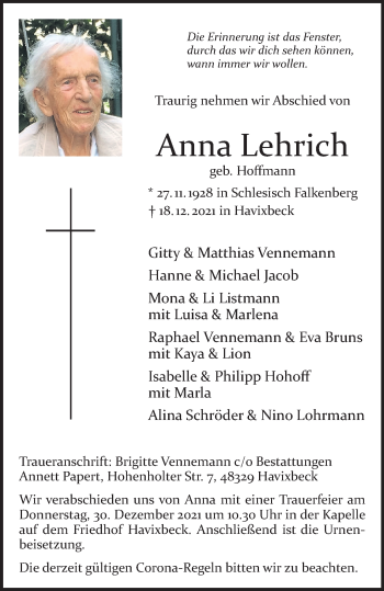 Anzeige von Anna Lehrich 