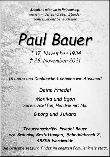 Anzeige von Paul Bauer 