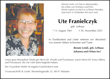 Anzeige von Ute Franielczyk 