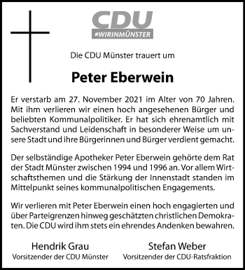 Anzeige von Peter Eberwein 