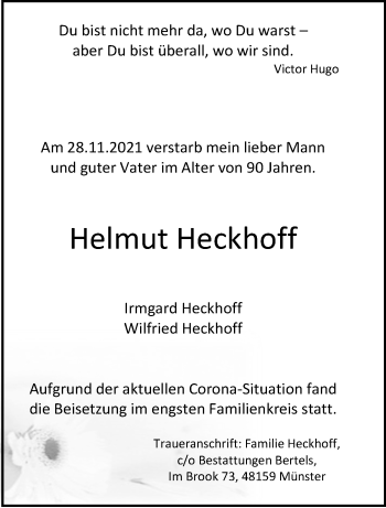 Anzeige von Helmut Heckhoff 