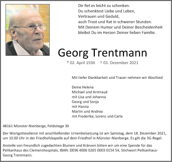 Anzeige von Georg Trentmann 