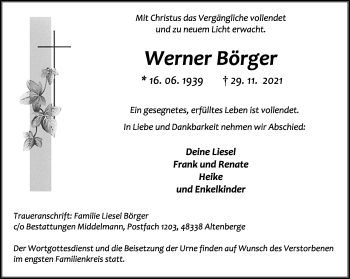 Anzeige von Werner Börger 