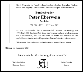 Anzeige von Peter Eberwein 