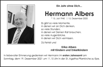 Anzeige von Hermann Albers 