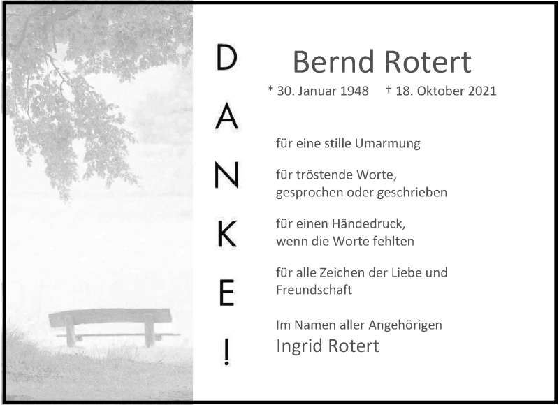  Traueranzeige für Bernd Rotert vom 04.12.2021 aus 