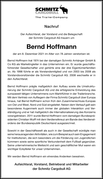 Anzeige von Bernd Hoffmann 