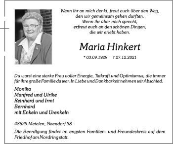 Anzeige von Maria Hinkert 