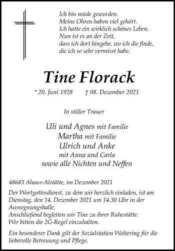 Anzeige von Tine Florack 