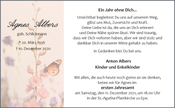 Anzeige von Agnes Albers 