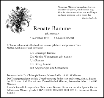 Anzeige von Renate Ramme 