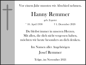 Anzeige von Hanny Remmer 