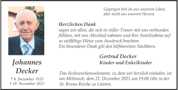 Anzeige von Johannes Decker 