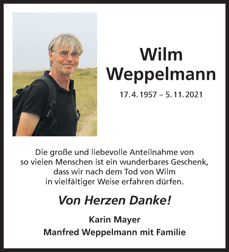  Traueranzeige für Wilm Weppelmann vom 11.12.2021 aus 