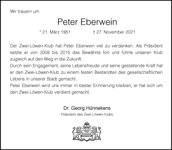Anzeige von Peter Eberwein 