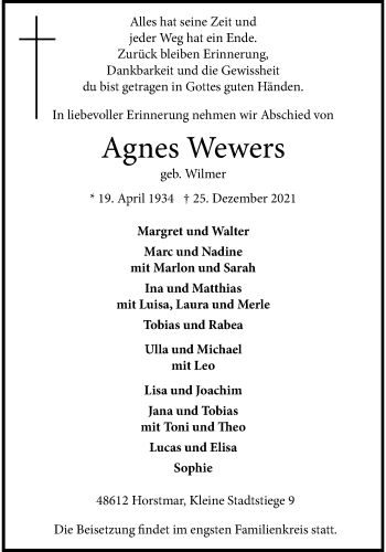 Anzeige von Agnes Wewers 