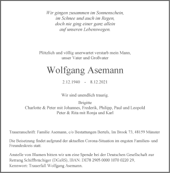 Anzeige von Wolfgang Asemann 