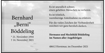 Anzeige von Bernhard Böddeling 