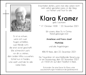 Anzeige von Klara Kramer 